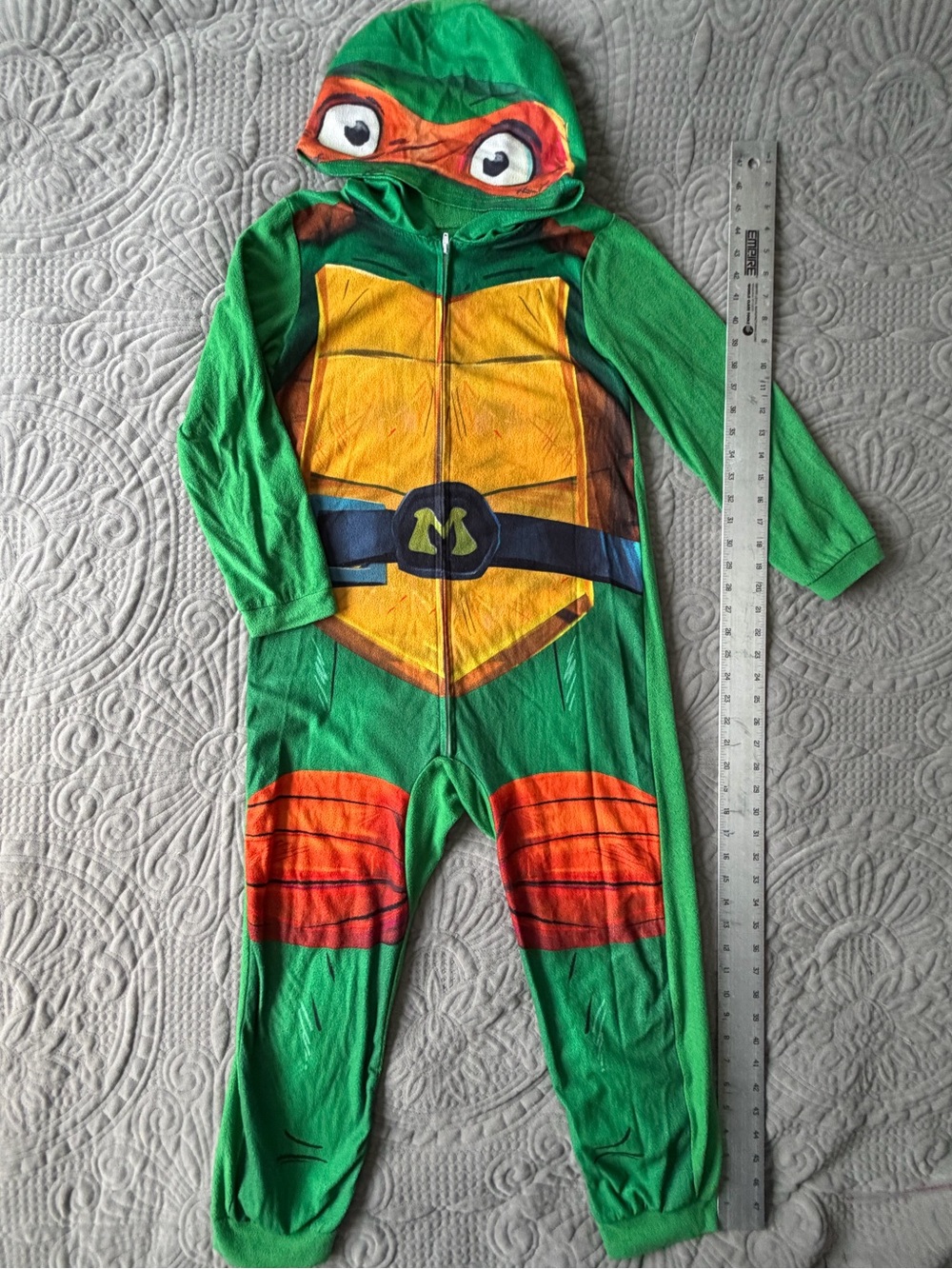 TMNT Mutant Mayhem Michelangelo Hooded Fleece Pajamas Boys Size 10/12 Costume
